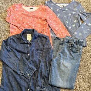 Lot of 4 size 14-16 girls clothes long sleeve shirts tops denim blue jeans pants